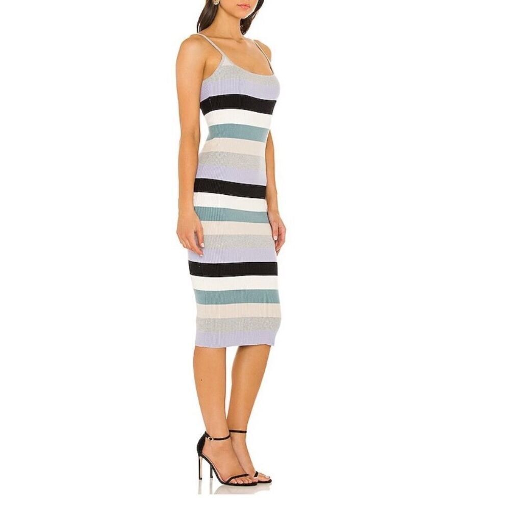 Le Superbe Fruit Stripe Rib Midi Dress XS Silk Blend Striped Slip Dress